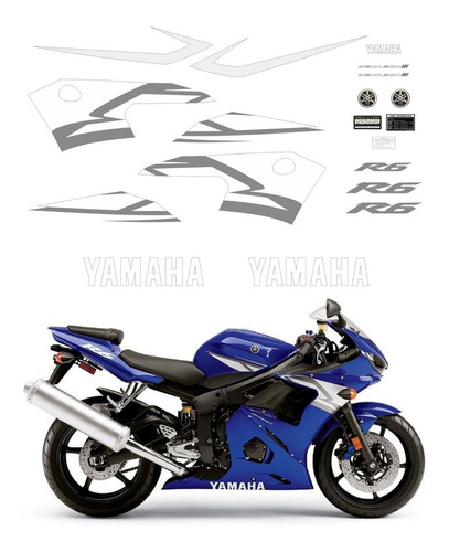 Kit Adesivos Moto Yamaha R6 2004 Azul Ca-00729