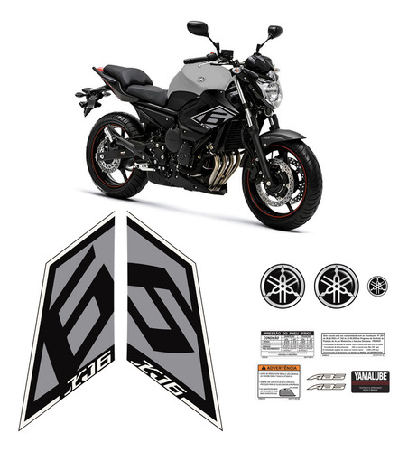 Adesivo Moto Yamaha Xj6 2015 Faixa Grafite Tanque + Emblemas