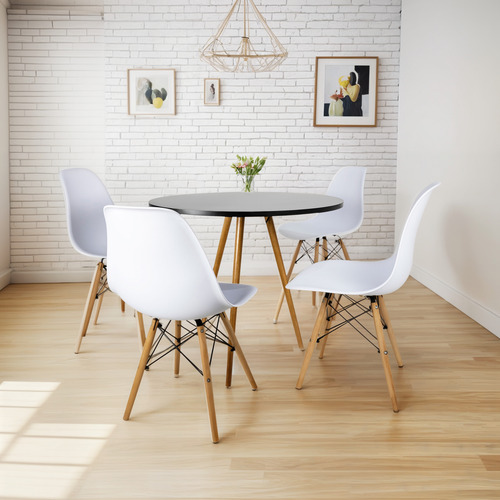 Conjunto De Mesa 70cm Redonda Tripé Com 4 Cadeiras Eiffel