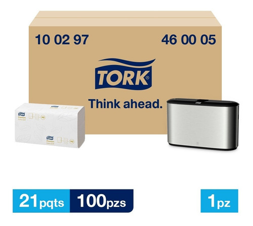Tork Dispensador Inox + T. Interdoblada Prem Hd 21paq/100pzs