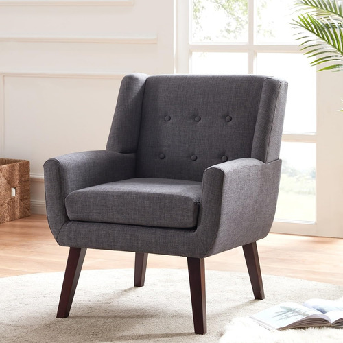 Huimo Cómodo Sillón Tapizado De Tela De Lino Con Botones