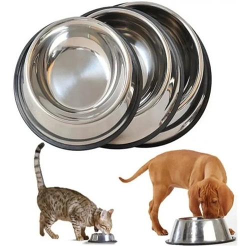 Imagen 4 de 6 de Plato Tazón Comida Agua Acero Inox Mascota Perro Gato 15 Cm
