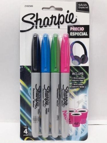 Marcador Sharpie Fino Pack X3 Colores + 1 Neon 