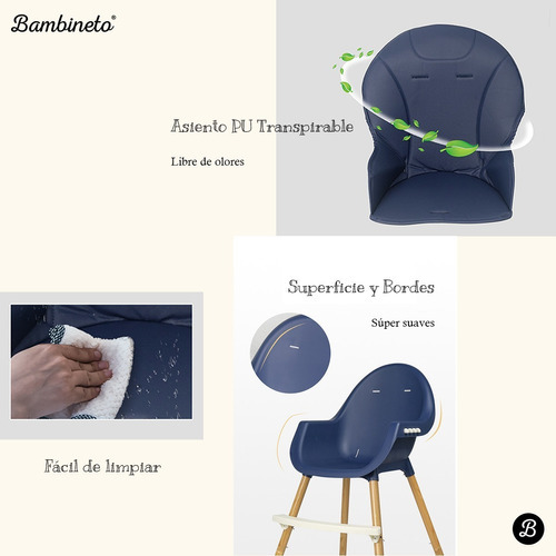 Silla Alta Bebé Periquera Convertible 2 En 1 Bambineto Marino