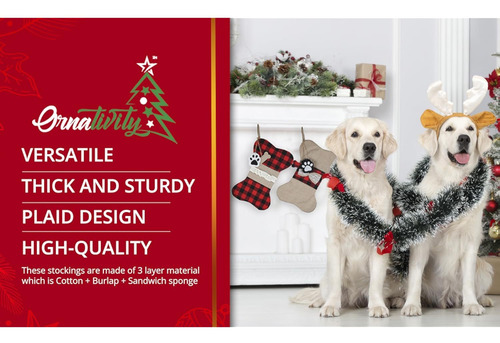 2 Simpáticas Medias De Navidad De Hueso De Perro A Cuadros