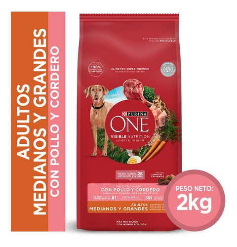 Alimento Perro Purina One Adulto Med/gran Pollo Cordero 2kg