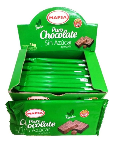 Caja Puro Chocolate Sin Azúcar S/ Tacc Con Stevia 1kg Mapsa