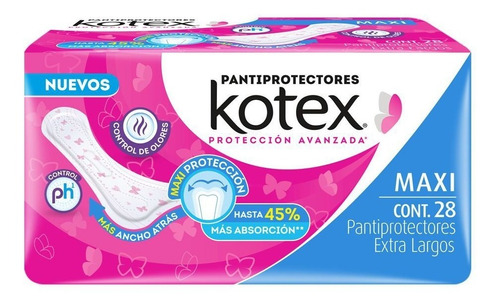 Pantiprotectores Kotex Maxi Extra Largo 28 Piezas