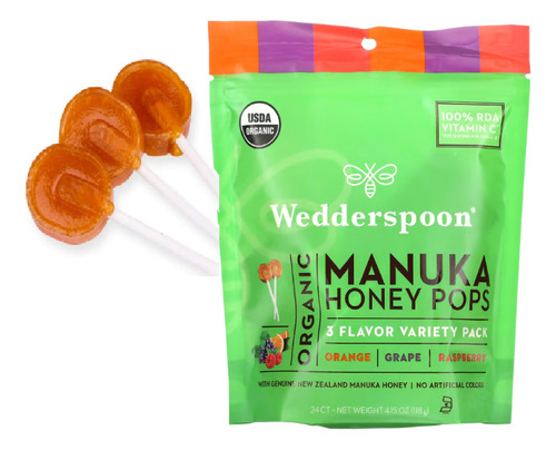 Wedderspoon, Paletas De Miel De Manuka Orgánica, 3 Sabores