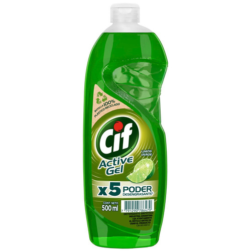 Detergente Cif Active Gel Limón Verde concentrado en botella 500 ml