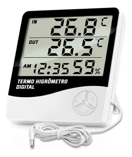 Termo Higrômetro Digital Com Sensor Externo E Relógio Htc-2