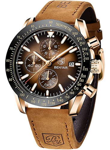 Benyar Mens Watches Quartz Movement Chronograph Leather