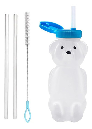 Vaso Entrenador Para Bebes Y Niños, Vaso De Oso Para Entrenar En Alimentacion Complementaria Con Popote Flexible