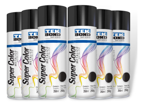 Spray Tek Bond Preto Metálico Super Color 350ml Emb. C/06