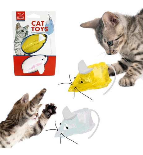 Juguete Interactivo Texturizado Para Gato De Raton Chico Color Amarillo/Blanco