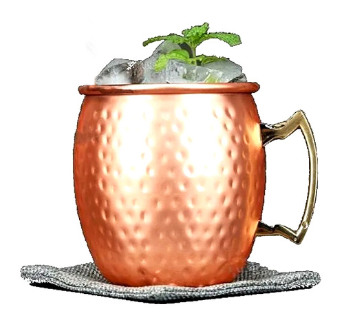 Caneca Moscow Mule Em Cobre Puro Martelada 500ml Alca Bronze