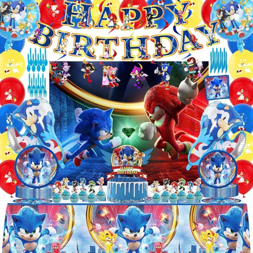 Kits De Decoración Para Fiestas De Cumpleaños De Sonic, 123