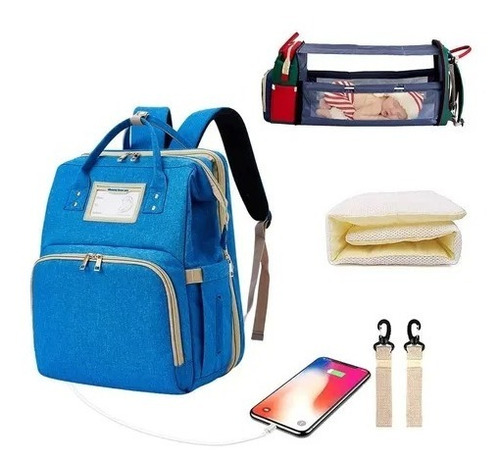 Bolso Pañalera Con Cambiador De Bebe Plegable + Usb