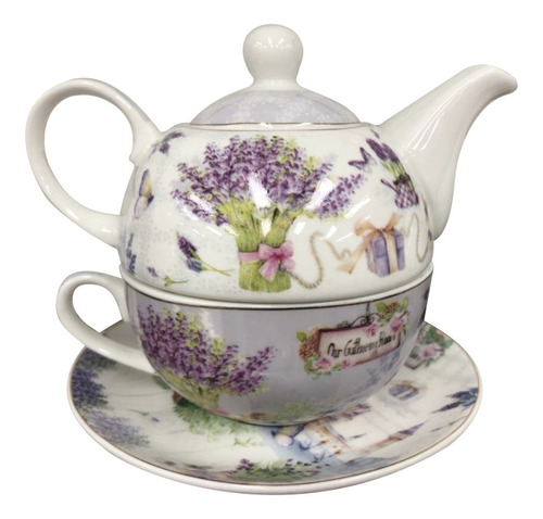 Tetera De Cerámica Con Taza Y Platillo Lavanda