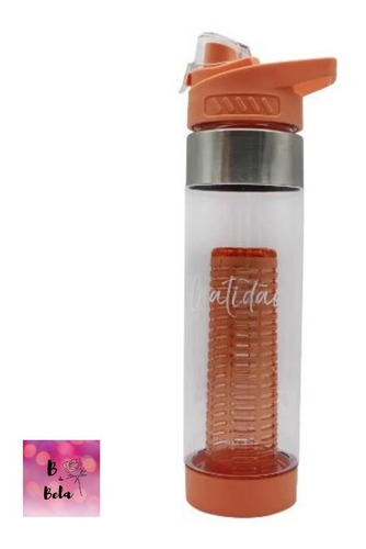 Garrafa Com Infusor Gratidão 750ml Salmão - Zona Criativa