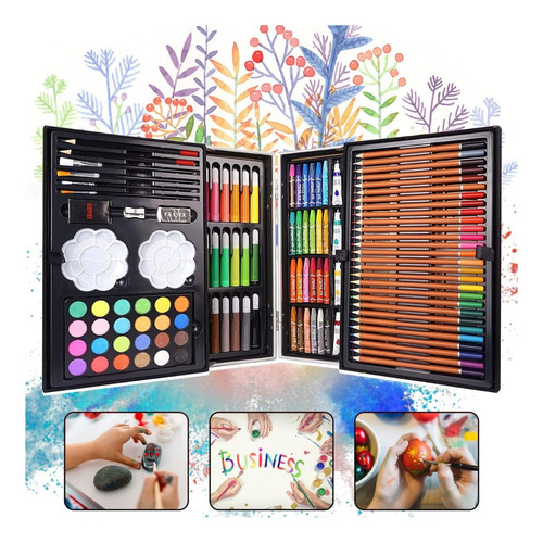 Kit Dibujo Niño 145 Piezas En Maleta Aluminio Doble Piso Set