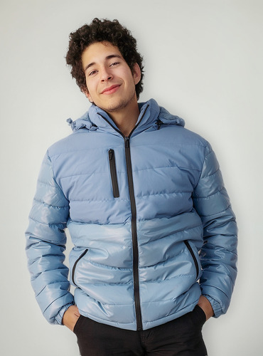 Chamarra Hombre Casual Abrigo Afelpada Con Capucha Azul