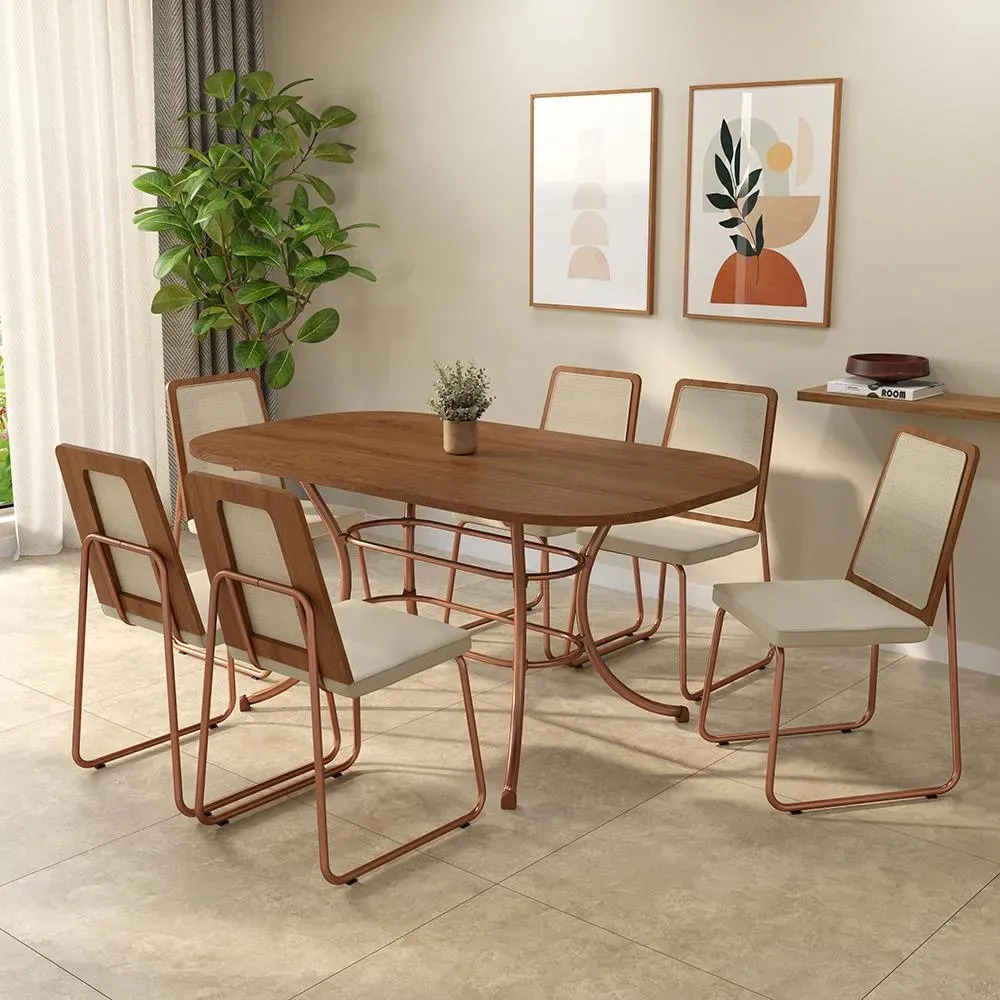 Conjunto De Sala De Jantar 6 Cadeiras Linea Carraro Rosê Rose