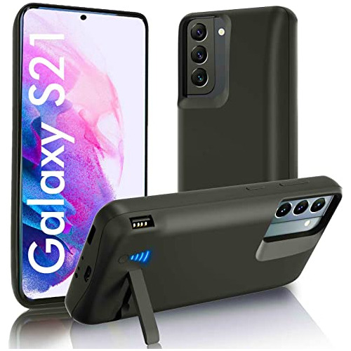 Funda Cargadora Para Galaxy S21 4800mah Dual Soporte Negro