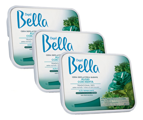 Kit 03 Cera Depilatória Algas Com Menta Depil Bella 1kg