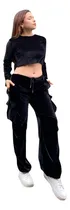 Comprar Pantalón Cargo Negro Con Cordones