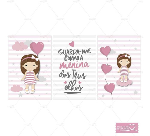 Placa Infantil Quarto Bebe Menina Balões Coração Salmo