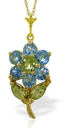 Collar - 14k Solid Gold 18  Necklace With Blue Topaz Flower 