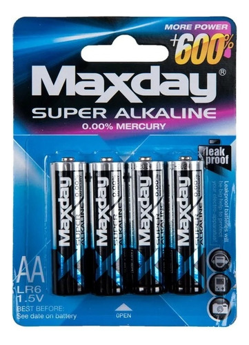 Pilas Baterias Alcalinas Aa Maxday Calidad Pack 4 Uni 1,5 V