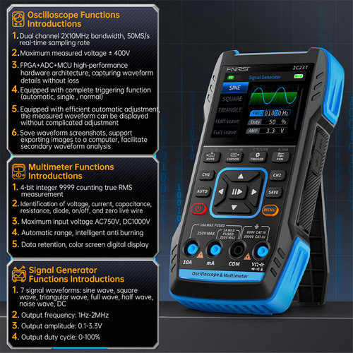 Osciloscopio Digital Multímetro, Modelo Fnirsi 2c23t Y