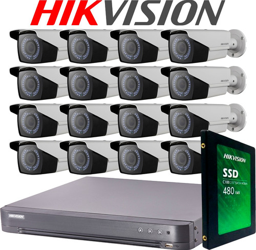 Kit Seguridad Hikvision 16 + Disco + 16 Camara 2mp Varifocal