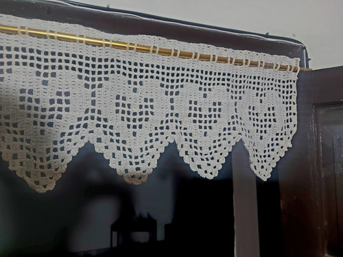 Cortina Bando Cenefa A Crochet Hilo/algodón 117cm X 30cm