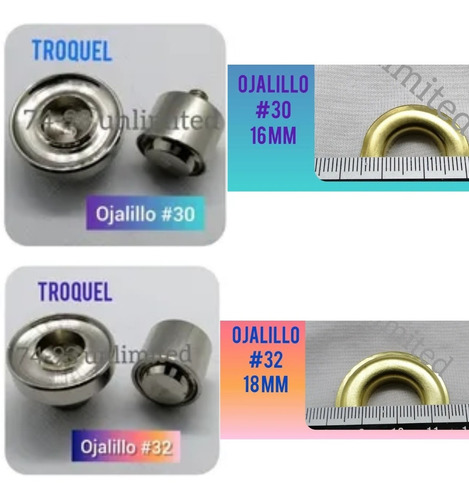 Juego De Dados O Troquel P/ Colocar Ojales N° 30, Y N° 32