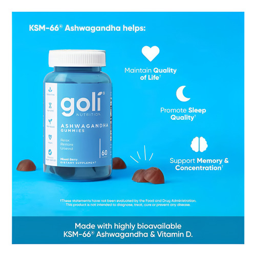 Goli Ashwagandha Gummies 60 Gomitas Sin Sabor
