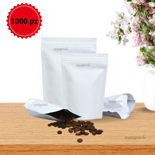 1000 Bolsas Stand Up Pouch Con Cierre Blanco Mate 1000 Grs