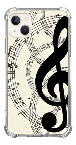 Funda Para iPhone 13 Blanca Diseno Notas Musicales