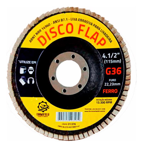 Disco Lixa Flap 4.1/2 Grão 100 Lixadeira 5 Unidades