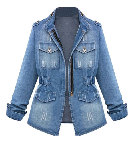 C Abrigo De Mujer, Estilo Casual, Talla Grande, Vaqueros Extra