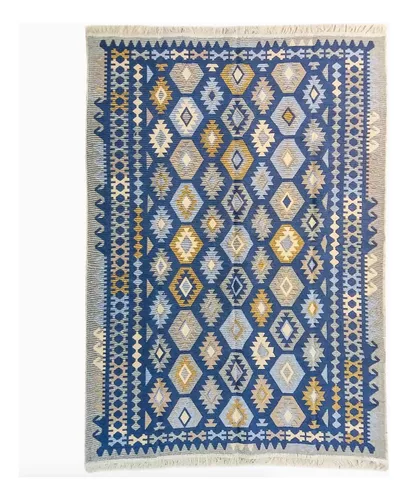 CASAVANI Geometric Collection - Alfombra ovalada de 6 x 9 pies, azul y  beige hecha a mano de algodón Chindi trenzado y yute, ideal para zonas de  alto