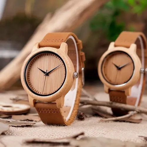 Relógio De Bambu Bobo Bird - Couro Legítimo - Feminino 37mm