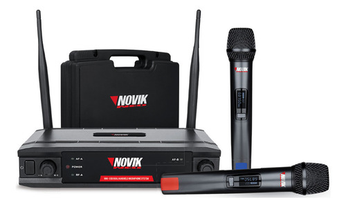Conjunto de microfones sem fio Novik Unk-330 UHF 70m, capa preta X2