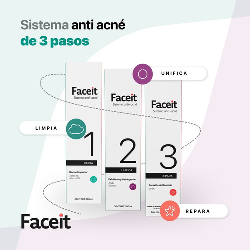 Imagen 2 de 9 de Sistema O Rutina Contra Acné De Tres Pasos Faceit