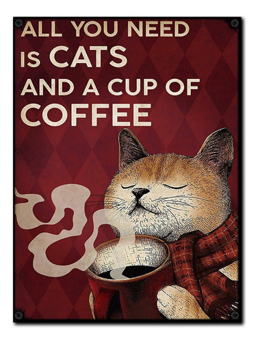 #1186 - Cuadro Decorativo Vintage - Gato Café Coffee Poster