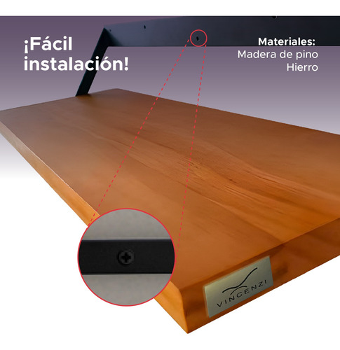 Pack 2 Repisas Soporte Madera Y Hierro 40x20 Cm De Pared