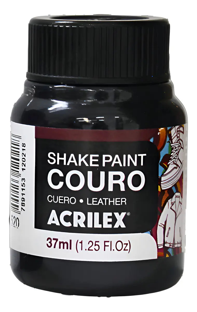 Tinta para Couro Acrilex Fosco 37ml Preto para Personalização e Restauração