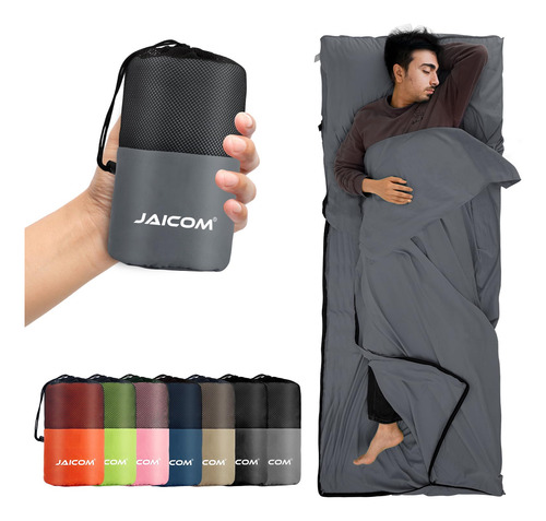 Forro Para Saco De Dormir Y Sábanas De Viaje Portátil Gris Ubicación De La Cremallera